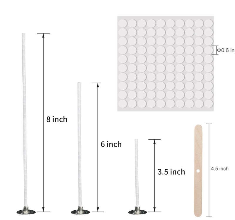 buluker 300Pcs Functional Smokeless Candle Wicks - Pre Waxed Cotton Wick with Metal Sustainer Tabs for Pillar Candle Making and DIY, 9cm/3.5in, 15cm/6in, 20cm/8in - Image 2